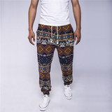 Faroonee New Men's Casual Pants Ethnic Floral Print Linen Drawstring Full Length Harem Pants Leisure Trousers Size M-2X Y1919