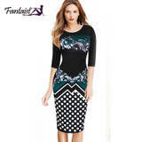 Fantaist Women Summer Vestidos Vintage Patchwork Print Polka Dots Elegant Casual Office Work Stretch Bodycon Sheath Pencil Dress