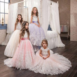 2017 Flower Girl Dresses Elegant Pageant Dresses Appliques Beaded Ball Gown First Communion Dresses for Girl Kids Evening Gown