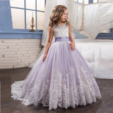 2017 Flower Girl Dresses Elegant Pageant Dresses Appliques Beaded Ball Gown First Communion Dresses for Girl Kids Evening Gown