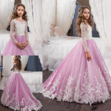 2017 Flower Girl Dresses Elegant Pageant Dresses Appliques Beaded Ball Gown First Communion Dresses for Girl Kids Evening Gown