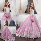 2017 Flower Girl Dresses Elegant Pageant Dresses Appliques Beaded Ball Gown First Communion Dresses for Girl Kids Evening Gown