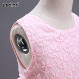 2017 Flower Girl Dresses Summer Baby Clothing Girls Princess Dress Children Show Lace Wedding Party Bow Dress for Kids White