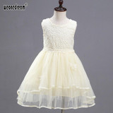2017 Flower Girl Dresses Summer Baby Clothing Girls Princess Dress Children Show Lace Wedding Party Bow Dress for Kids White