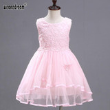 2017 Flower Girl Dresses Summer Baby Clothing Girls Princess Dress Children Show Lace Wedding Party Bow Dress for Kids White