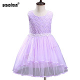 2017 Flower Girl Dresses Summer Baby Clothing Girls Princess Dress Children Show Lace Wedding Party Bow Dress for Kids White