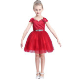 2017 Flower Girl Dress for Weddings Crystal Girls Pageant Dresses Red First Communion Dresses Robe Petite Fille D'honneur