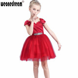 2017 Flower Girl Dress for Weddings Crystal Girls Pageant Dresses Red First Communion Dresses Robe Petite Fille D'honneur