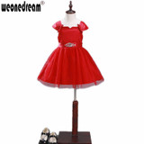 2017 Flower Girl Dress for Weddings Crystal Girls Pageant Dresses Red First Communion Dresses Robe Petite Fille D'honneur