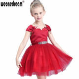 2017 Flower Girl Dress for Weddings Crystal Girls Pageant Dresses Red First Communion Dresses Robe Petite Fille D'honneur