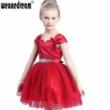 2017 Flower Girl Dress for Weddings Crystal Girls Pageant Dresses Red First Communion Dresses Robe Petite Fille D'honneur