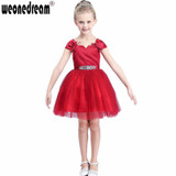 2017 Flower Girl Dress for Weddings Crystal Girls Pageant Dresses Red First Communion Dresses Robe Petite Fille D'honneur