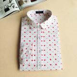 2017 Floral Turn-Down Collar Cotton Shirt Blusas Feminino Ladies Blouses Vintage Long Sleeve Blouse Cherry Womens Fashion Tops