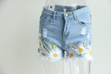2017 Flower Embroidered Worn tassels splice women sexy femal shorts Summer High waist Beach jeans shorts denim shorts for women