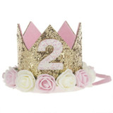2017 Flower Crown Newborn Headband Gold Birthday Crown Flower Tiara Headband for Kids Party Headwear Hair Bands Accessories Gift