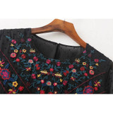 2017 Floral Embroidery Women Blouses O-Neck Long Sleeve Black Shirts Plus Size  Seersucker Chiffon Blouse BBWM16169