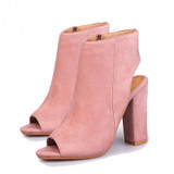 2017 Fashion Women\'s Spring Summer Open Toe Boots Casual Faux Suede Ankle Boots Thick High Heels Peep Toe Women Boots