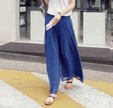 2017 Fashion Women's Summer elastic High waist Chiffon Loose Casual Bohemia Skirt Pants Capris Wide Leg Long Trousers
