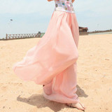2017 Fashion Women's Summer elastic High waist Chiffon Loose Casual Bohemia Skirt Pants Capris Wide Leg Long Trousers
