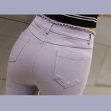 2017 Fashion Women's Slim Hole Jeans Female Embroidery Washed Denim Jeans High Stretch Candy Color Casual Pencil Pants  Feminino