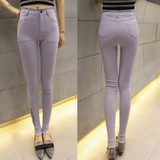 2017 Fashion Women's Slim Hole Jeans Female Embroidery Washed Denim Jeans High Stretch Candy Color Casual Pencil Pants  Feminino
