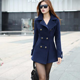 2017 Fashion Women Woolen Coat High Quality Slim Warm Woolen Jacket Coat Korean Style Deep Blue/Red