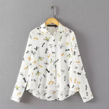 2017 fashion women Vintage Dragonfly printed long sleeve shirt elegant female Chiffon blouses Casualtops Blusa Feminina S105