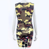 2017 Fashion Women Summer Sleeveless Bodycon Camouflage Cartoon Mouse Military Letter Print Sexy Mini Dress Vestido Curto Cortos