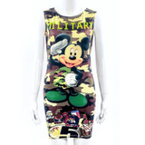 2017 Fashion Women Summer Sleeveless Bodycon Camouflage Cartoon Mouse Military Letter Print Sexy Mini Dress Vestido Curto Cortos