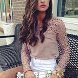 2017 Fashion Women Sexy Lace Crochet Embroidery Tops Long Sleeve Shirt Casual Blouse