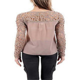 2017 Fashion Women Sexy Lace Crochet Embroidery Tops Long Sleeve Shirt Casual Blouse