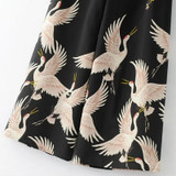 2017 Fashion Women Red Crowned Crane printing Ankle-Length Pants Casual Vintage Wide Leg Pant Loose Comfortable trousers P152