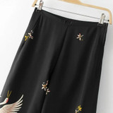 2017 Fashion Women Red Crowned Crane printing Ankle-Length Pants Casual Vintage Wide Leg Pant Loose Comfortable trousers P152