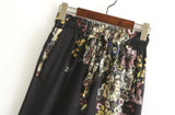 2017 Fashion Women Palazzo Pants Black Flower Elastic Waist Drawstring Causal Pants Wide Leg Pant Vintage Women Clothing PT140