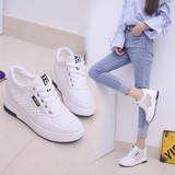 2017 Fashion Women Leather White Shoes Platform Lace Up Shoes Woman High Increasing Casual Flats Shoes For Lady Spring Autumn