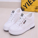 2017 Fashion Women Leather White Shoes Platform Lace Up Shoes Woman High Increasing Casual Flats Shoes For Lady Spring Autumn