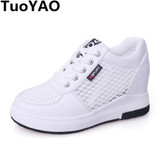 2017 Fashion Women Leather White Shoes Platform Lace Up Shoes Woman High Increasing Casual Flats Shoes For Lady Spring Autumn