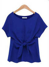 2017 fashion women kimono Bowknot blouses O-neck short sleeve shirts chiffon casual vintage tops plus size 4XL blusas blouse new