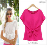 2017 fashion women kimono Bowknot blouses O-neck short sleeve shirts chiffon casual vintage tops plus size 4XL blusas blouse new