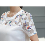 2017 Fashion women blouses Summer o-neck short Sleeve lace patchwork blouse women tops white shirts plus size blusa feminino