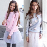 2017 Fashion Women Girls Long Sleeve Flowers Hoodies Tops Casual Warm Loose Autumn Women Hoodies