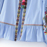2017 Fashion Women Ethnic style Sequin embroidery Stripe Shirts Long sleeve Blouses Casual Loose Tops chemise femme blusas S1738