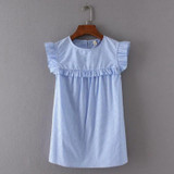 2017 Fashion Women Elegant Agaric lace Striped Shirts Sleeveless Smock Casual Blouses O-Neck Tops chemise femme blusas S1603