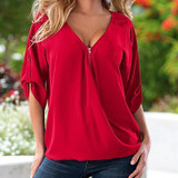 2017 Fashion Women Blouses Sexy V Neck Zipper Half Sleeve Shirt Women Plus Size  Blouse Casual Loose Blusas Women Tops