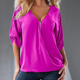 2017 Fashion Women Blouses Sexy V Neck Zipper Half Sleeve Shirt Women Plus Size  Blouse Casual Loose Blusas Women Tops