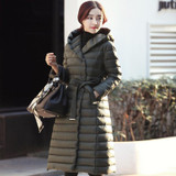 2017 fashion winter jacket women duck cotton coat high collar with belt parkas for women winter warm outerwear coats light cotto
