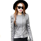 2017 Fashion Winter Autumn Women Faux Soft Leather Jacket Long Sleeve Zippers Motorcycle Coat Black Gray PU Jackets CS616