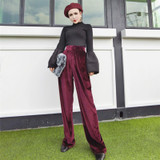 2017 Fashion Velvet High Waist Wide Leg Pants Women Autumn Winter New Trousers Clothing Velour Baggy Loose Long Full Length New