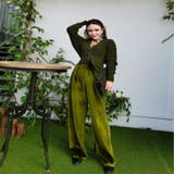 2017 Fashion Velvet High Waist Wide Leg Pants Women Autumn Winter New Trousers Clothing Velour Baggy Loose Long Full Length New