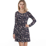Messic Women Autumn Spring Vintage Dress Long Sleeved Print Floral Dress Women Retro Vintage Elegant Tunic Vestidos Knit Dresses